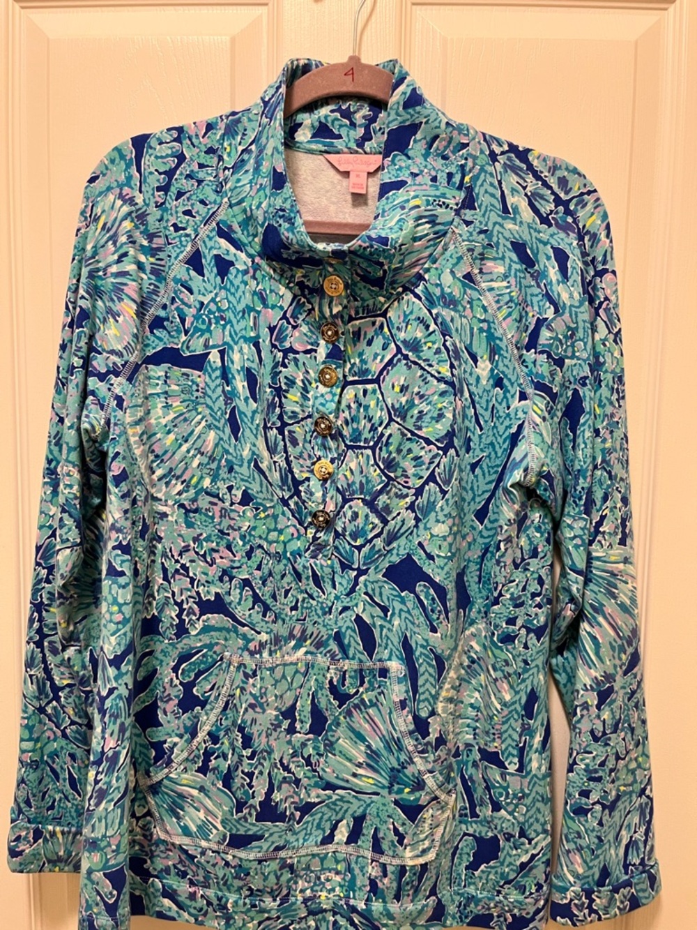 Lilly Pulitzer Teal & Navy Button-Front Pullover Hoodie